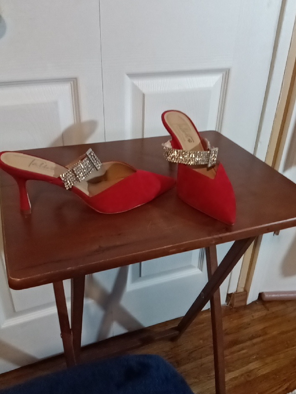 Talbots Red Pointed Toe Mules with Rhinestone Strap